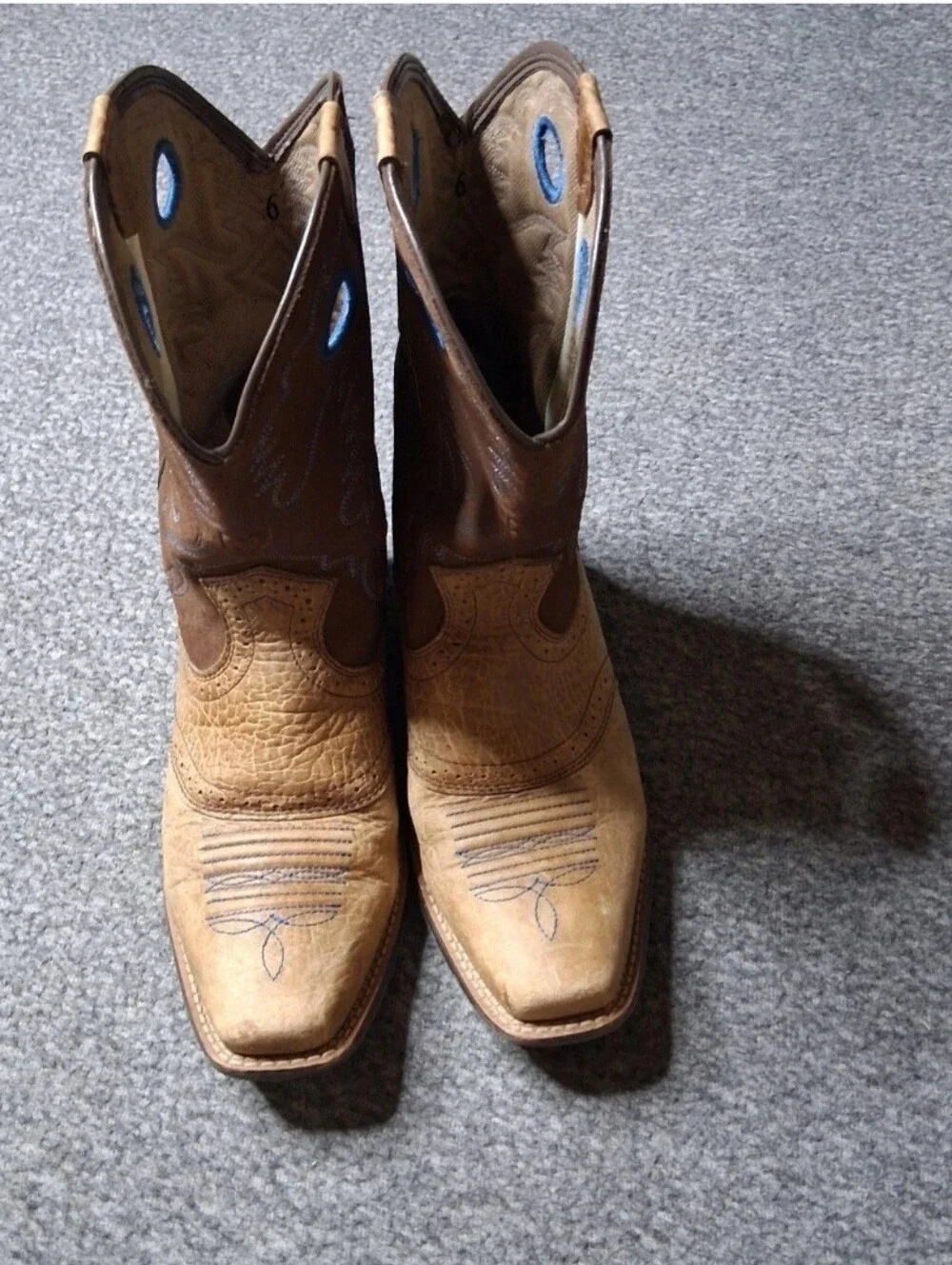 Ariat Kids Rough Stock Leather Cowboy Boots Size 6Y Square Toe Western